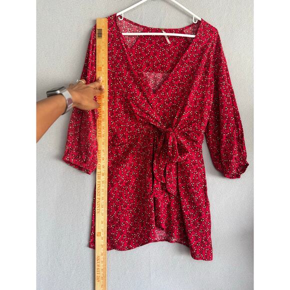 NWT's Free People Clara Floral Print Tunic Faux Wrap Red Mini Dress Size Xsmall - Picture 10 of 14